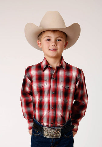 Roper Boys Basic Plaid Red 100% Cotton L/S Shirt