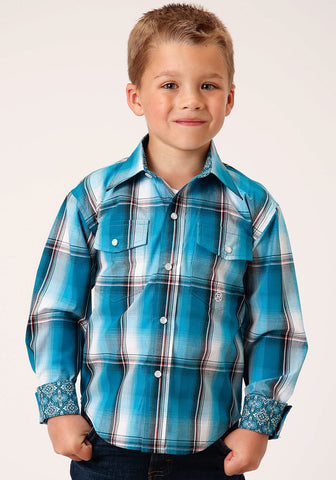 Roper Kids Boys Deep Pool Ombre Blue 100% Cotton L/S Shirt