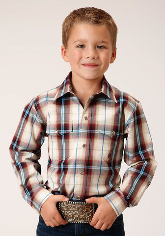 Roper Kids Boys Red Canyon Plaid Red 100% Cotton L/S Shirt