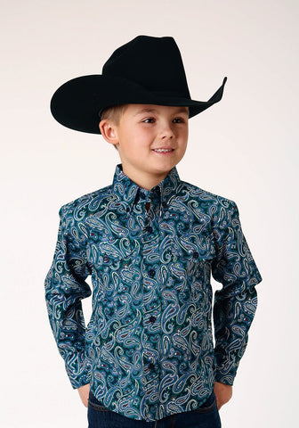 Roper Boys Canyon Paisley Blue 100% Cotton L/S Shirt