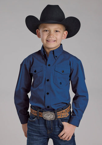 Roper Kids Boys 2249 Black Fill Blue 100% Cotton Btn L/S Shirt