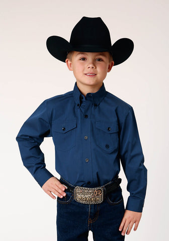Roper Boys Black Fill Denim Blue 100% Cotton L/S Shirt
