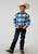 Roper Boys Plaid Poplin Blue Cotton Blend L/S Shirt