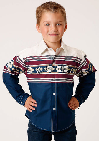 Roper Kids Boys Blue 100% Cotton L/S Shirt