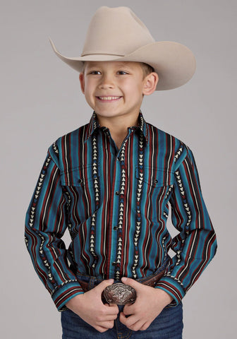 Roper Kids Boys 2123 Vertical Stripe Blue 100% Cotton L/S Shirt