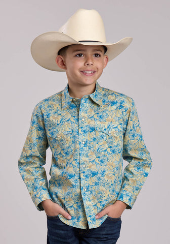 Roper Kids Boys 2844 Hibiscus Dreams White 100% Cotton L/S Shirt