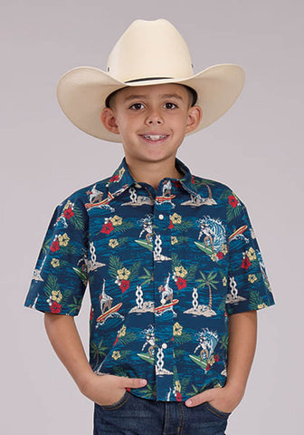 Roper Kids Boys 2462 Panlolos Print Blue 100% Cotton 1 Pkt S/S Shirt