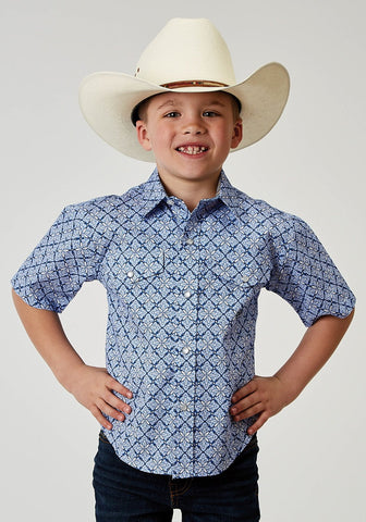 Roper Kids Boys 1932 Skies Tie Blue 100% Cotton S/S Shirt