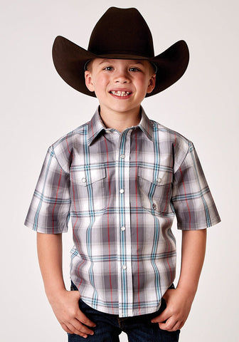 Roper Kids Boys 1941 Cloud Plaid Grey 100% Cotton S/S Shirt