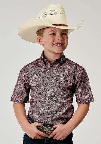 Roper Boys Paisley Stretch Red Cotton Blend S/S Shirt