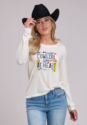 Roper Womens Cowgirl At Heart Cream Poly/Rayon L/S T-Shirt