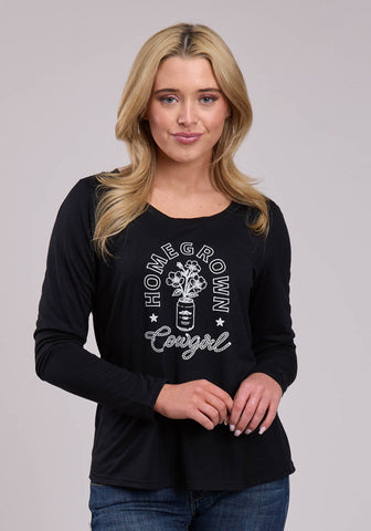 Roper Womens Homegrown Cowgirl Black Poly/Rayon L/S T-Shirt