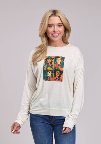 Roper Womens Four Women Cream Poly/Rayon L/S T-Shirt