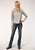 Roper Womens Grey 100% Cotton Floral Mesh L/S V-Neck T-Shirt