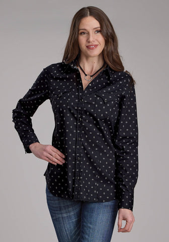 Roper Womens 2180 Broken Diamonds Black 100% Cotton L/S Shirt