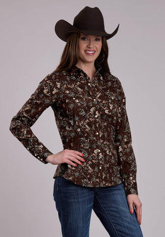 Roper Womens 2699 Brilliant Paisley Brown 100% Cotton L/S Shirt