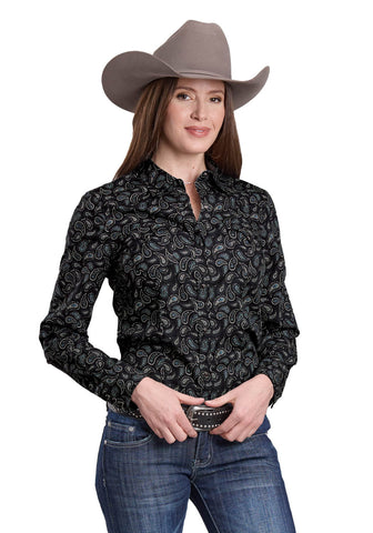 Roper Womens Paisley Stamps Black 100% Cotton L/S Shirt