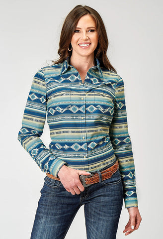 Roper Womens 1899 Aztec Blanket Blue 100% Cotton L/S Shirt