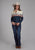 Roper Womens Open Range Border Blue 100% Cotton L/S Shirt