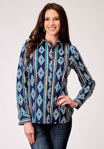 Roper Womens 1908 Serape Stripe Blue 100% Cotton L/S Shirt