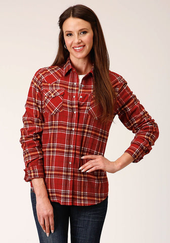 Roper Womens Unlined Flannel Rust 100% Cotton L/S Shirt