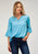 Roper Womens Bell Sleeve Embroidery Blue 100% Polyester S/S Blouse