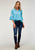 Roper Womens Bell Sleeve Embroidery Blue 100% Polyester S/S Blouse