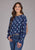 Roper Womens Cow Skulls Swing Blue 100% Rayon L/S Blouse