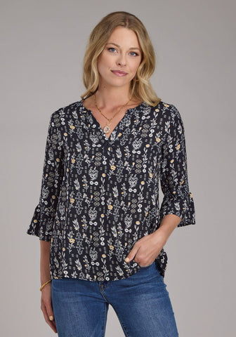 Roper Womens Vintage Floral Print Black/White 100% Rayon S/S Tunic