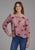 Roper Womens Wild Horses Self Tie Pink 100% Rayon L/S Blouse