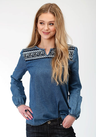 Roper Womens Blue Denim 4.5Oz Denim L/S Shirt