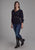 Roper Womens Lace Insert Keyhole Black 100% Rayon 3/4 Sleeve S/S Blouse