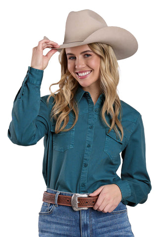 Roper Womens 2631 Pigment Dyed Teal 100% Cotton L/S Shirt