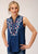 Roper Womens Floral embroidery Navy 100% Polyester S/L Blouse