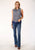 Roper Womens Blue Polyester Tribal Border S/L Blouse