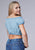 Roper Womens Off Shoulder Crop Top Light Blue 100% Cotton S/S Tunic