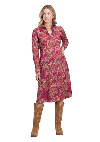 Roper Womens Paisley Bandana Raspberry 100% Rayon L/S Dress