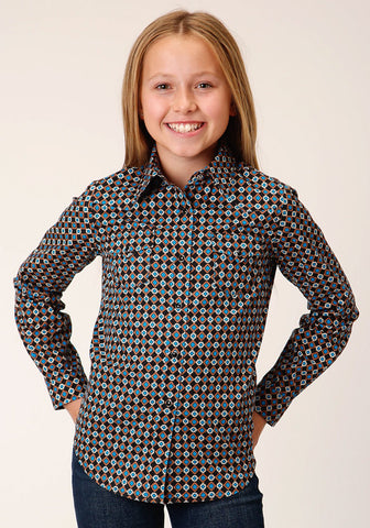 Roper Girls Aztec Medallions Black 100% Cotton L/S Shirt