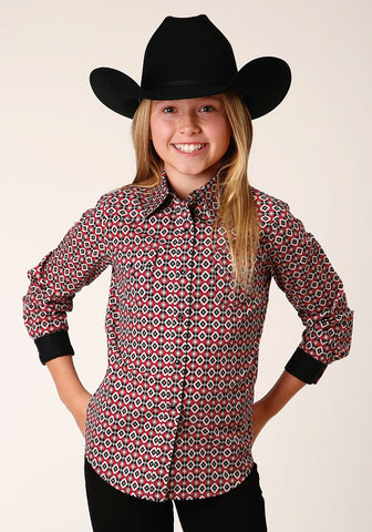 Roper Girls Western Diamond Red 100% Cotton L/S Shirt