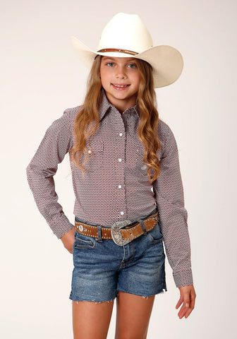 Roper Girls Climbing Diamond Red Cotton Blend L/S Shirt