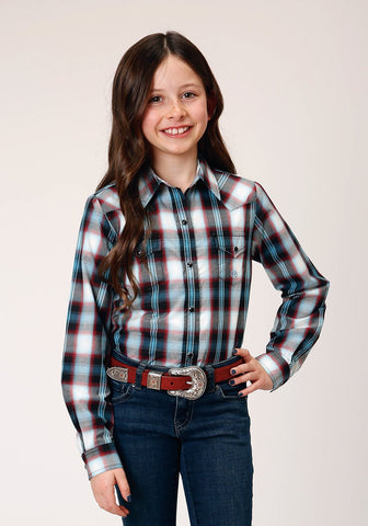 Roper Girls West Plaid Black 100% Cotton L/S Shirt