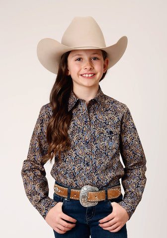 Roper Girls Vintage Paisley Blue 100% Cotton L/S Shirt