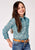 Roper Girls Paisley Stretch Teal Cotton Blend L/S Shirt