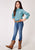 Roper Girls Paisley Stretch Teal Cotton Blend L/S Shirt