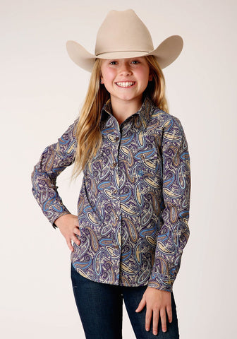 Roper Girls Royal Paisley Multi-Color 100% Cotton L/S Shirt