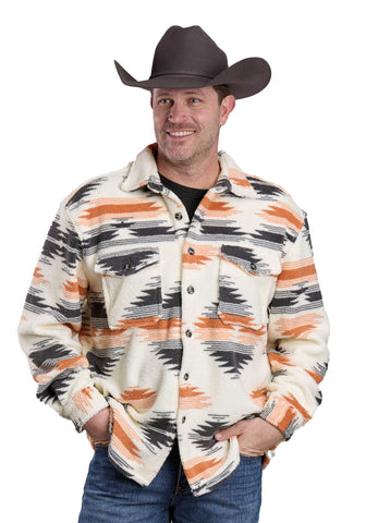 Roper Mens Warm Aztec Shirt Cream 100% Polyester Fleece Jacket