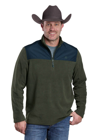 Roper Mens Solid Micro Olive/Blue 100% Polyester Fleece Jacket