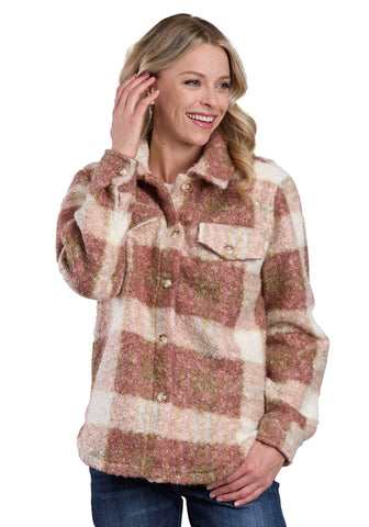 Roper Womens Oversized Plaid Shirt Pink 100% Polyester Fleece Jacket