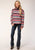 Roper Womens Navy Multi Polyester Horizontal Stripe Fleece Jacket