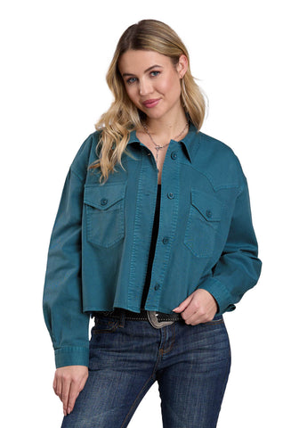 Roper Womens Pigment Dyed Crop Turquoise 100% Cotton Cotton Jacket
